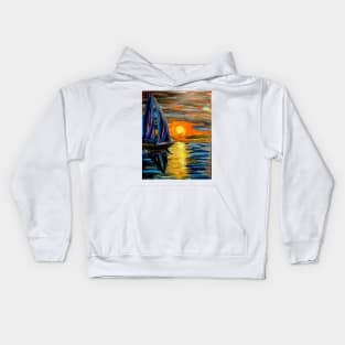 Out sailing at sunset. Kids Hoodie